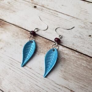Blue Leaf Dangle Earrings - New